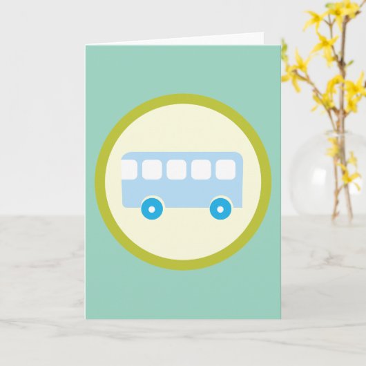 Cute Pastel Blue School Bus Icon カード (黄色い花)