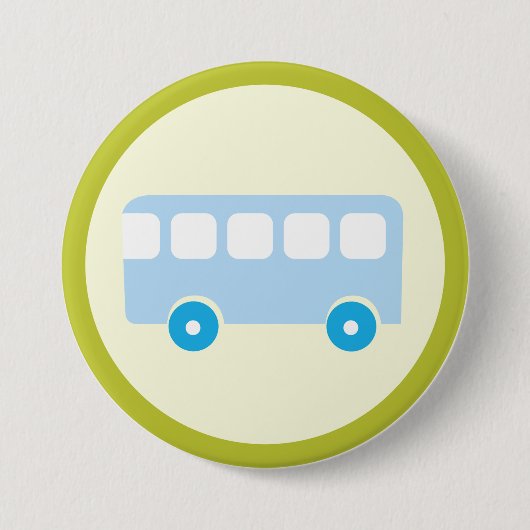 Cute Pastel Blue School Bus Icon 缶バッジ (正面)