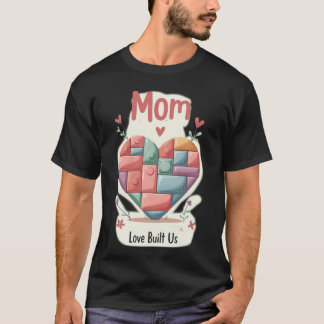 Cute Pastel Building Block Heart MOM Love Built Us Tシャツ