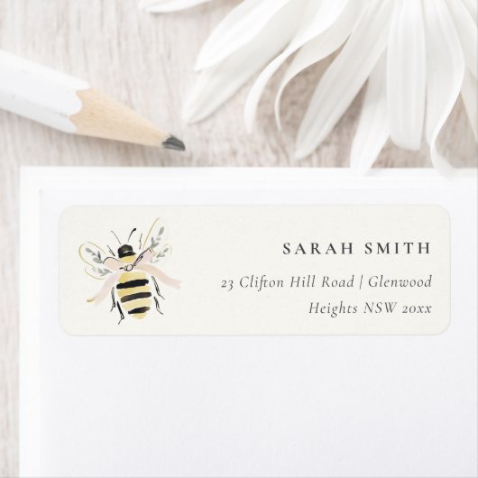 Cute Pastel Bumble Bee Neutral Address ラベル (インサイチュ)