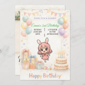 Cute Pastel Bunny Birthday Invitation 招待状 (正面/裏面)