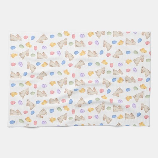 Cute Pastel Bunny Easter Eggs and Chicks  キッチンタオル (横)