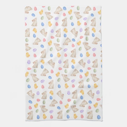 Cute Pastel Bunny Easter Eggs and Chicks  キッチンタオル (縦)