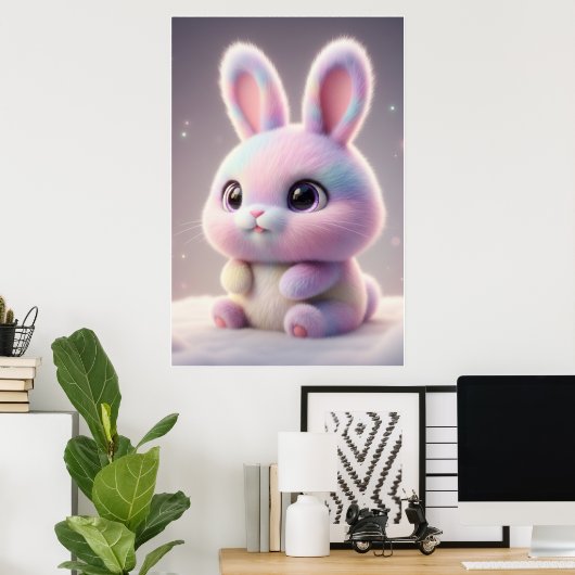 Cute Pastel Bunny – Kawaii Rabbit Poster Art ポスター (ホームオフィス)