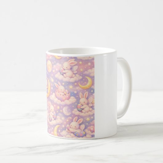 Cute Pastel Bunny Moon Mug – Kawaii Dreamy Clouds コーヒーマグカップ (正面右)