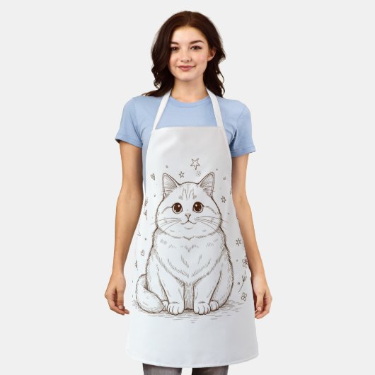 Cute Pastel Cat All-Over Print Apron for Cat Lover エプロン (着用した状態)