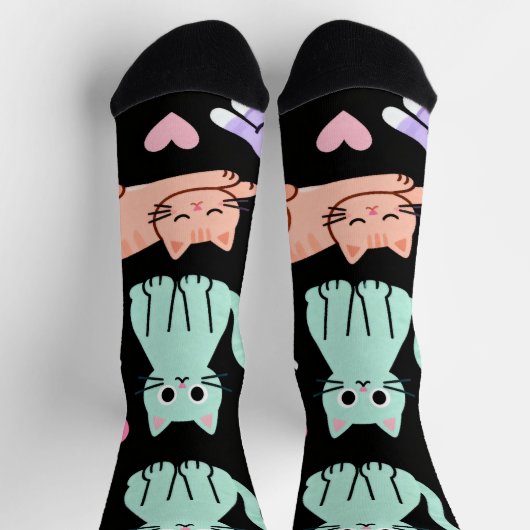 Cute Pastel Cats Crew Socks – Kitty ソックス (上部)