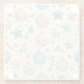 Cute Pastel Christmas Pattern Ornaments and Stars ガラスコースター (裏面)