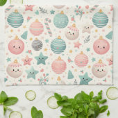 Cute Pastel Christmas Pattern Ornaments and Stars キッチンタオル (折り畳み)
