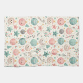 Cute Pastel Christmas Pattern Ornaments and Stars キッチンタオル (横)