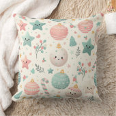 Cute Pastel Christmas Pattern Ornaments and Stars クッション (ブランケット)