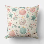 Cute Pastel Christmas Pattern Ornaments and Stars クッション (正面)