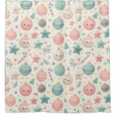 Cute Pastel Christmas Pattern Ornaments and Stars シャワーカーテン (正面)