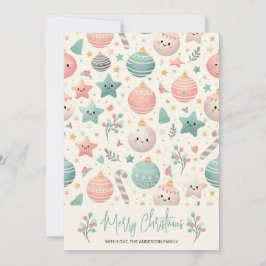 Cute Pastel Christmas Pattern Ornaments and Stars シーズンカード
