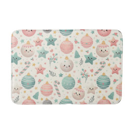Cute Pastel Christmas Pattern Ornaments and Stars バスマット