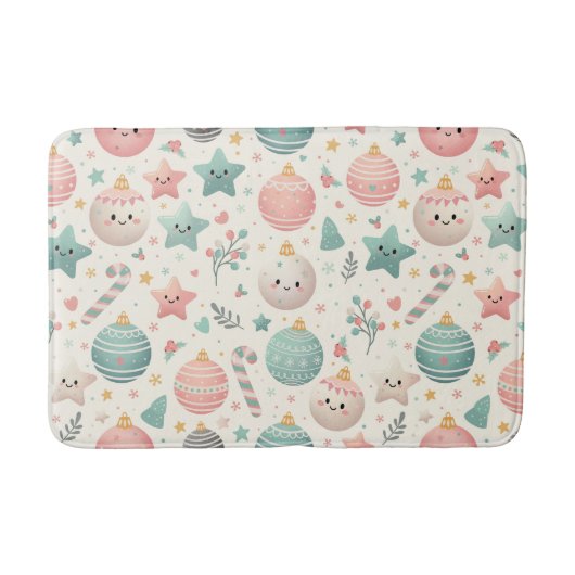 Cute Pastel Christmas Pattern Ornaments and Stars バスマット (正面)