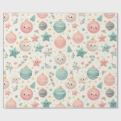 Cute Pastel Christmas Pattern Ornaments and Stars ラッピングペーパー (フラット)