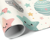 Cute Pastel Christmas Pattern Ornaments and Stars ラッピングペーパー (ロールコーナー)