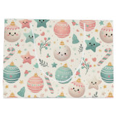 Cute Pastel Christmas Pattern Ornaments and Stars ラージペーパーバッグ (裏面)