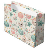 Cute Pastel Christmas Pattern Ornaments and Stars ラージペーパーバッグ (正面アングル)