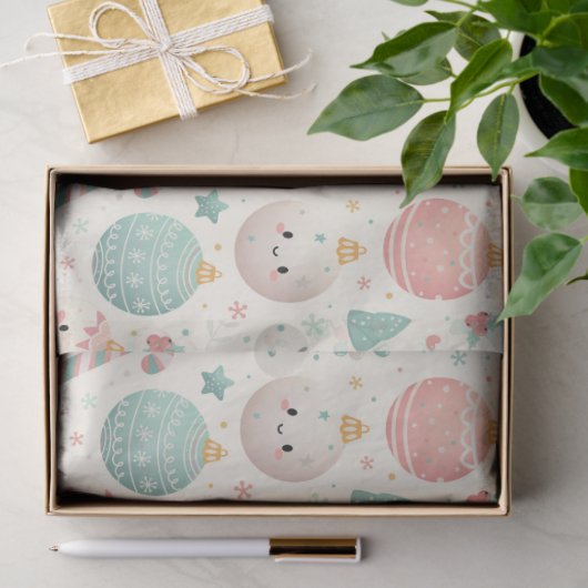 Cute Pastel Christmas Pattern Ornaments and Stars 薄葉紙 (ギフト)