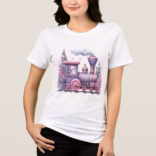 Cute Pastel Christmas Train Illustration トライブレンドＴシャツ (正面)