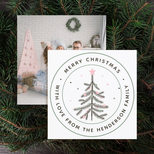 Cute Pastel Christmas Tree Photo Holiday Card  シーズンカード