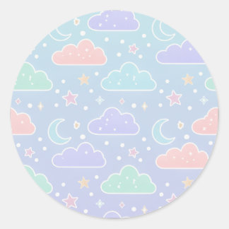 Cute Pastel Cloud & Star Sticker Sheet ラウンドシール