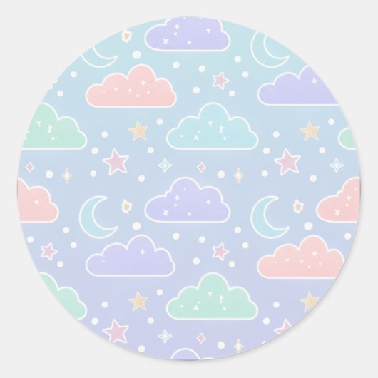 Cute Pastel Cloud & Star Sticker Sheet ラウンドシール (正面)
