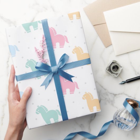 Cute Pastel Colorful Horses Dots Pattern 2026 ラッピングペーパー (ギフト)