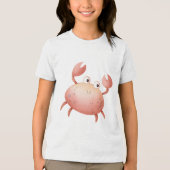 Cute Pastel Crab Watercolor Illustration トライブレンドTシャツ (正面)
