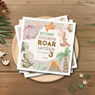 Cute Pastel Dinosaur Birthday Party  スタンダードカクテルナプキン