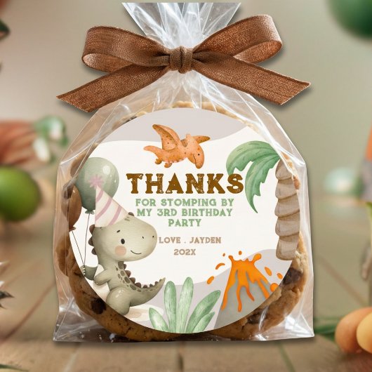 Cute Pastel Dinosaur Birthday Thank You ラウンドシール
