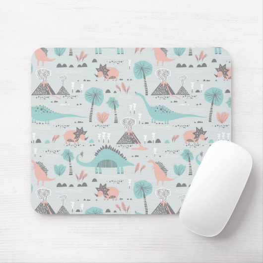 Cute Pastel Dinosaur Pattern マウスパッド (マウス)
