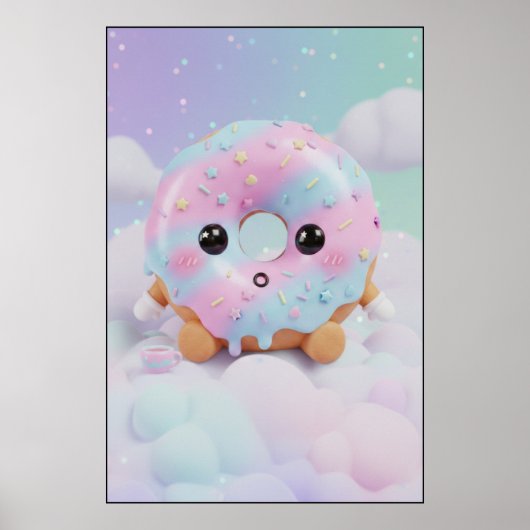 Cute Pastel Donut Character | Kawaii Dessert Art ポスター (正面)