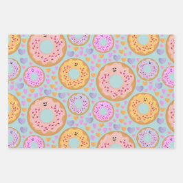 Cute Pastel Donuts & Hearts ラッピングペーパーシート