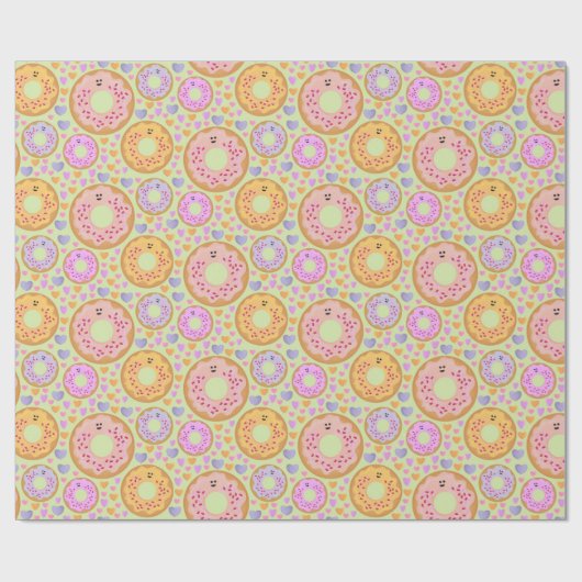 Cute Pastel Donuts & Hearts ラッピングペーパー (フラット)
