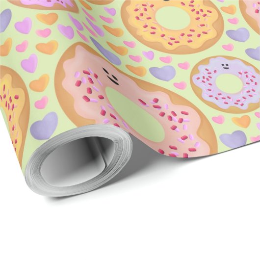 Cute Pastel Donuts & Hearts ラッピングペーパー (ロールコーナー)