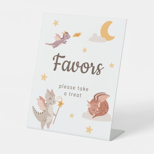 Cute Pastel Dragon Kids Birthday Party Favors 台座サイン (正面)