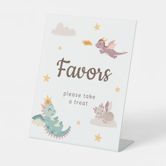 Cute Pastel Dragon Kids Birthday Party Favors 台座サイン (正面)