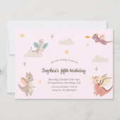 Cute Pastel Dragons Kids Birthday Party 招待状 (正面)