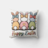 Cute Pastel Easter Bunnies | Whimsical Floral Happ クッション (正面)