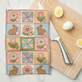 Cute Pastel Easter Bunny Flower Patchwork  キッチンタオル (四つ折り)