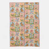 Cute Pastel Easter Bunny Flower Patchwork  キッチンタオル (縦)