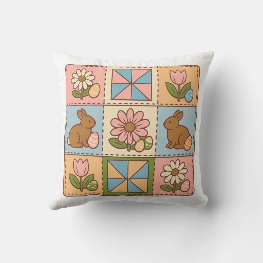Cute Pastel Easter Bunny Flower Patchwork  クッション (裏面)
