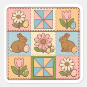 Cute Pastel Easter Bunny Flower Patchwork  スクエアシール (正面)