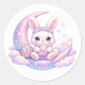 Cute Pastel Easter Bunny Sticker – Celestial Moon  ラウンドシール (正面)