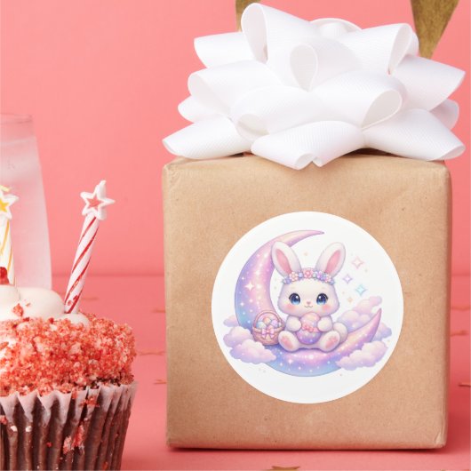 Cute Pastel Easter Bunny Sticker – Celestial Moon  ラウンドシール (パーティー)