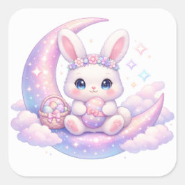 Cute Pastel Easter Bunny Sticker – Moon Aesthetic スクエアシール