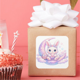 Cute Pastel Easter Bunny Sticker – Moon Aesthetic スクエアシール